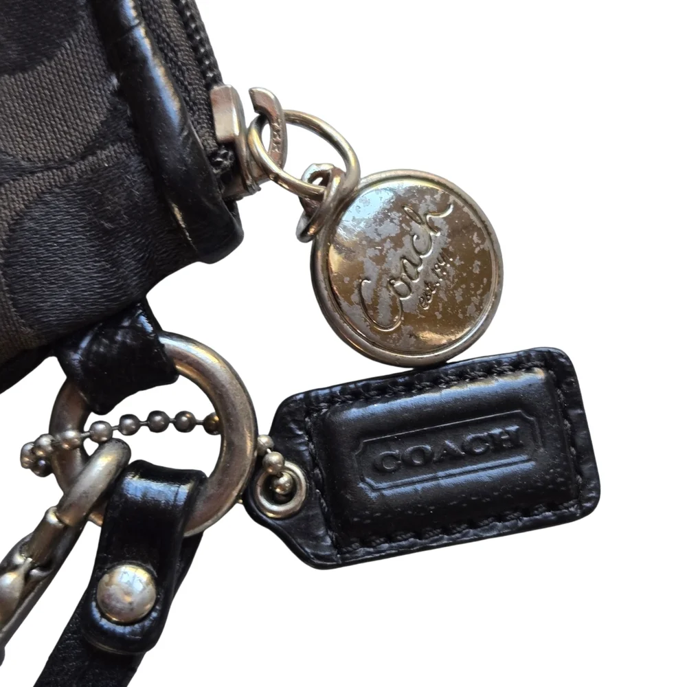 Coach Black Wristlet With Brown C Pattern. Large Clutch With Zipper, Pockets